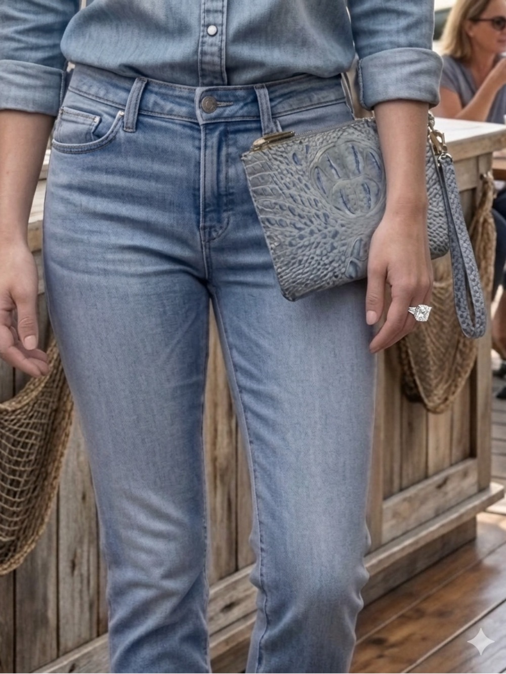Brahmin Blue Embossed Leather Wristlet Clutch